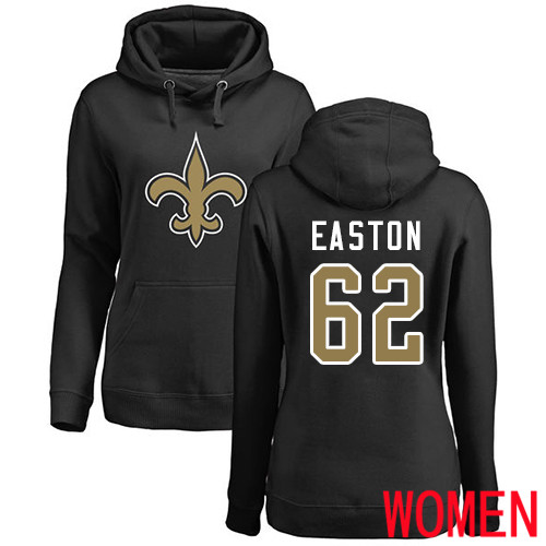 New Orleans Saints Black Women Nick Easton Name and Number Logo NFL Football #62 Pullover Hoodie Sweatshirts->nfl t-shirts->Sports Accessory